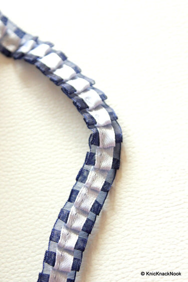 Pleated Blue Satin And Tissue Ribbon Trim Border 14mm wide
